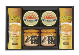 ニッスイ ふかひれスープ・カニ缶・さけほぐし瓶詰のセット